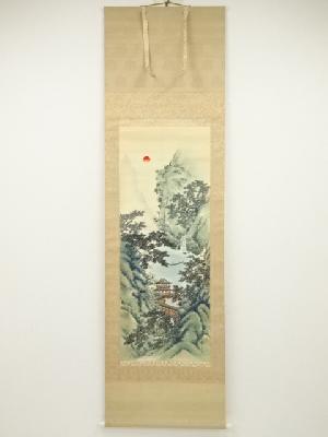 勝英筆　山水　肉筆絹本掛軸